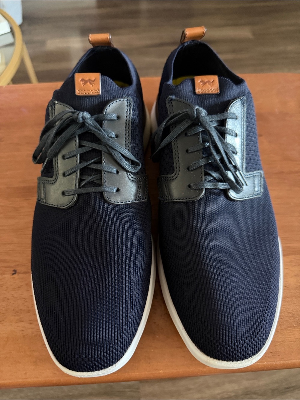 Men's Navy Knit Lace-Up Sneakers with Black Overlays